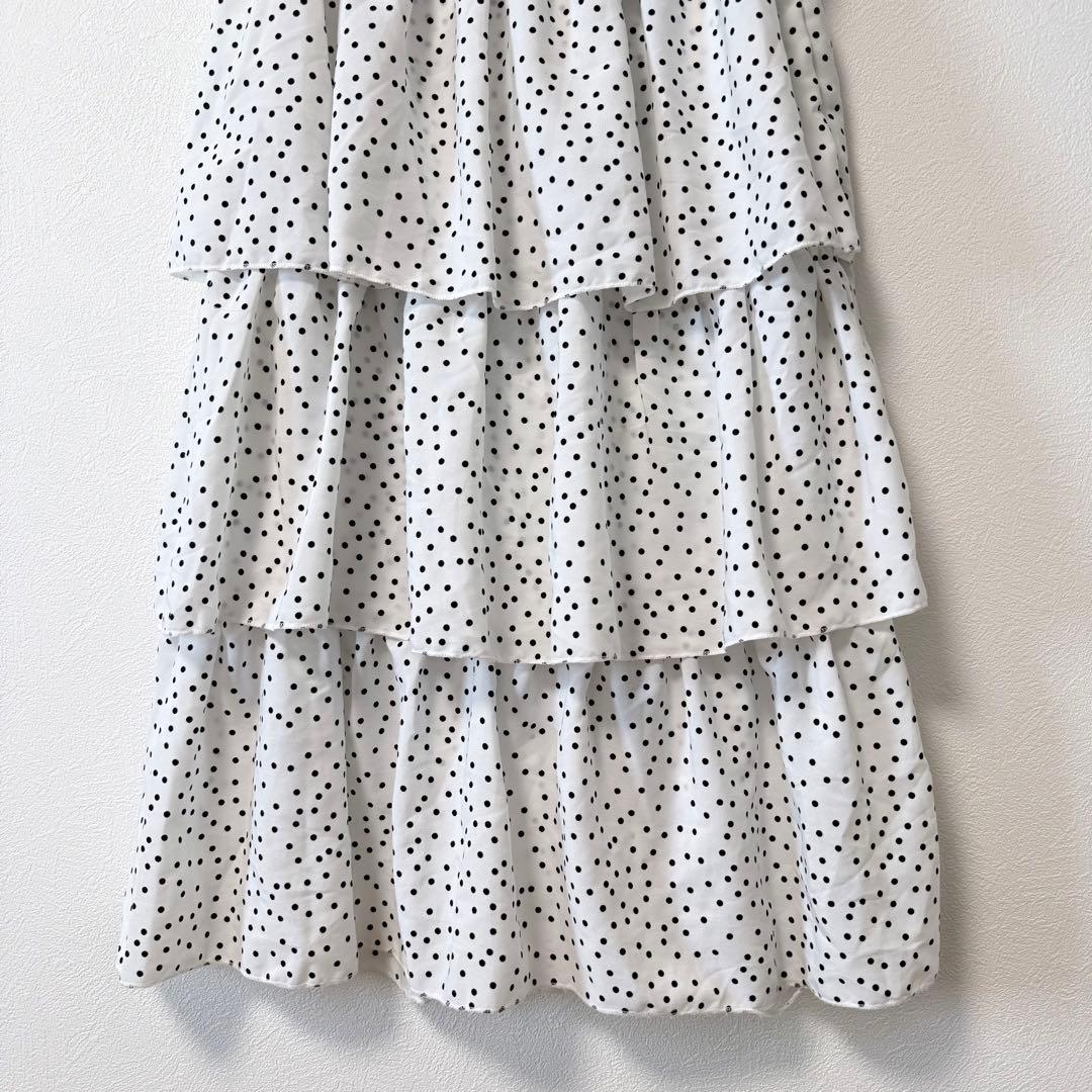 ✨良品✨ ティアードロングスカート ♡ 白 水玉 ドット ウエストゴム 可愛い — image 3
