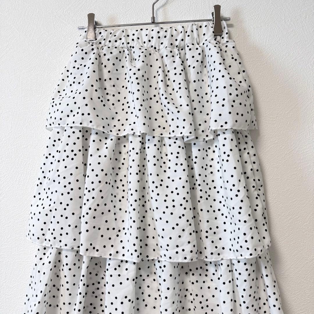 ✨良品✨ ティアードロングスカート ♡ 白 水玉 ドット ウエストゴム 可愛い — image 5