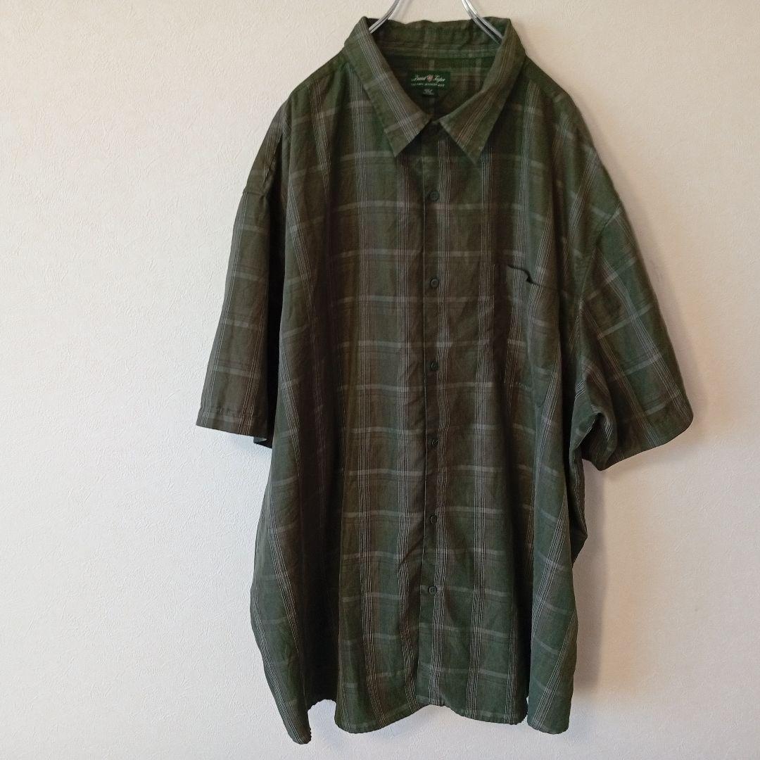 USA古着 DavidTaylor 半袖ボタンシャツ　3XLモスグリーンホワイト — image 2