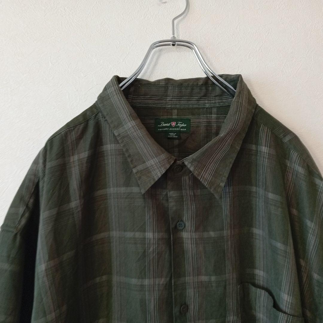 USA古着 DavidTaylor 半袖ボタンシャツ　3XLモスグリーンホワイト — image 3