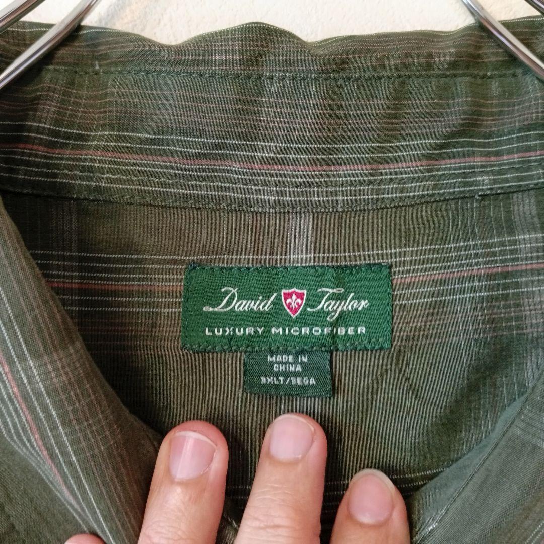 USA古着 DavidTaylor 半袖ボタンシャツ　3XLモスグリーンホワイト — image 4