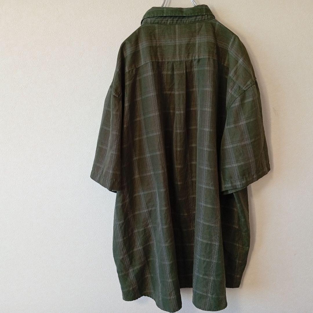 USA古着 DavidTaylor 半袖ボタンシャツ　3XLモスグリーンホワイト — image 5