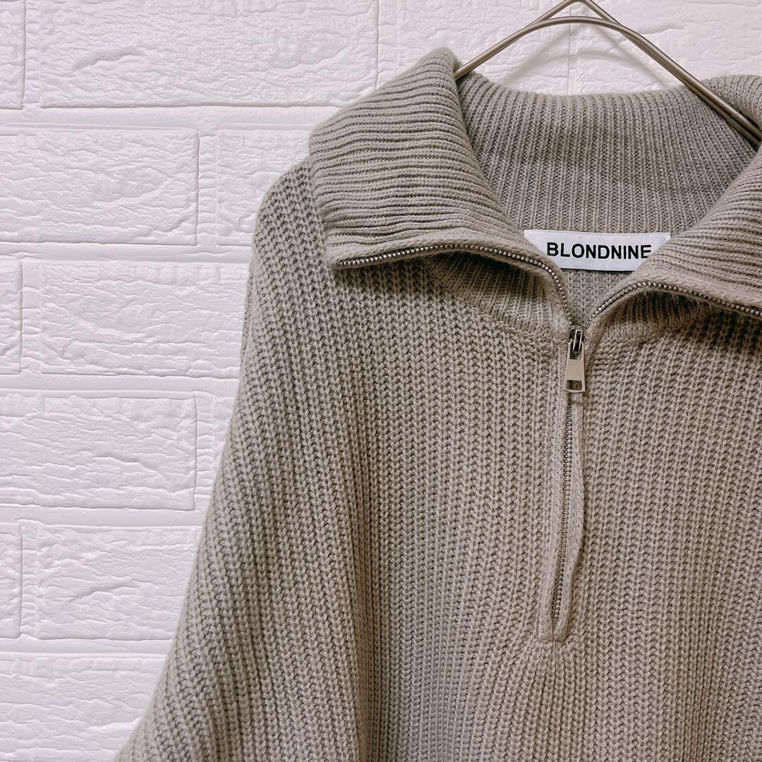 BLONDNINE [L] ハーフジップ ニット プルオーバー ベージュ — image 2