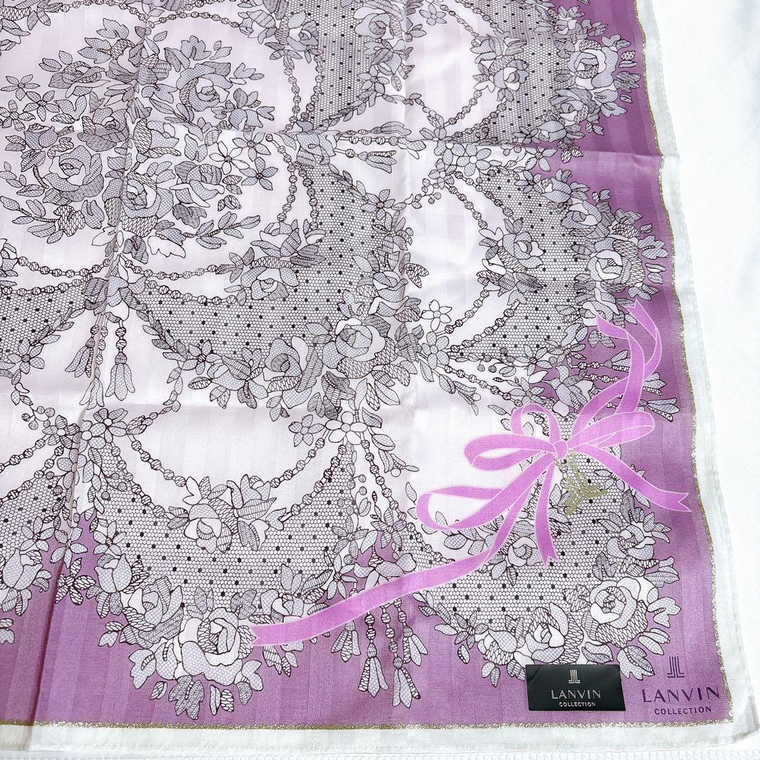 LANVIN COLLECTON ランバン スカーフ 花柄 薄紫色 綿 100% — image 3
