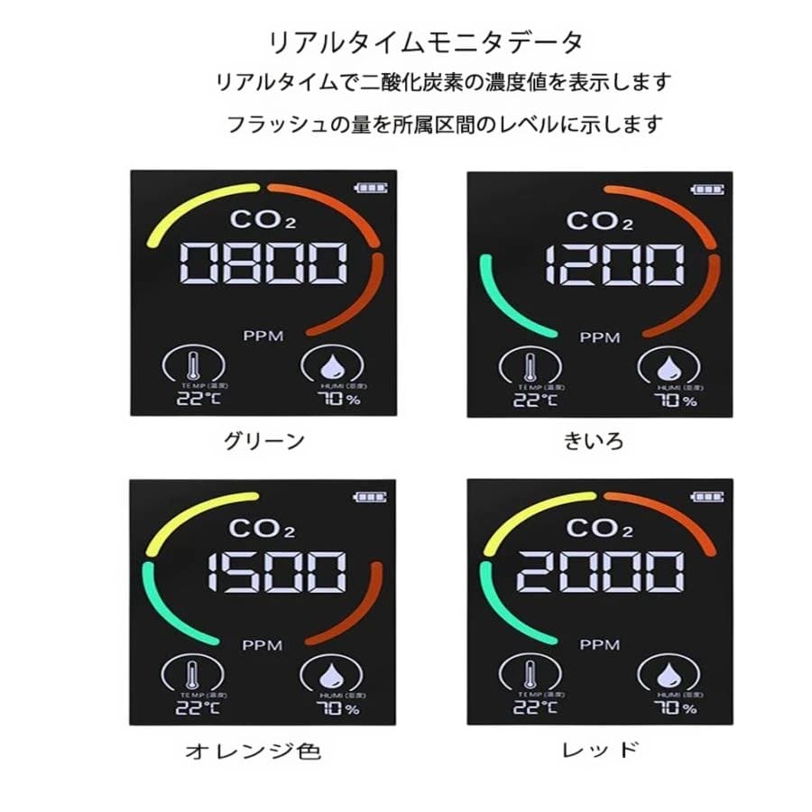 【黒】空気質センサー CO2濃度測定器 二酸化炭素モニター オフィス用 空気清浄 — image 3