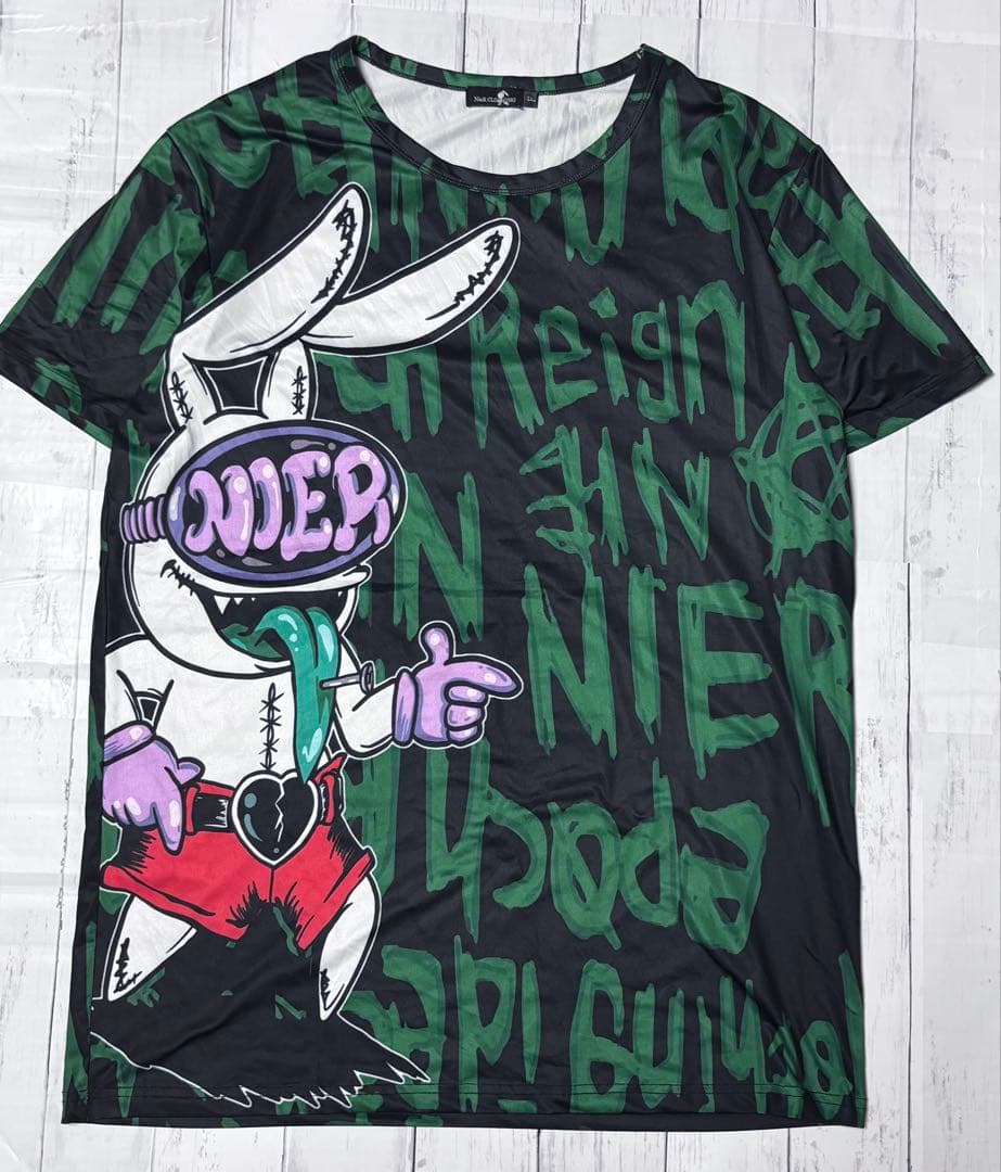 NieR CLOTHING 半袖 Tシャツ グラフィックプリント グリーン 総柄 — image 2