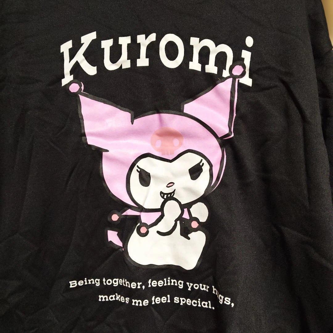 大きいサイズKuromi袖ロゴ可愛い蛍光被り物裏起毛薄手 トレーナー — image 3