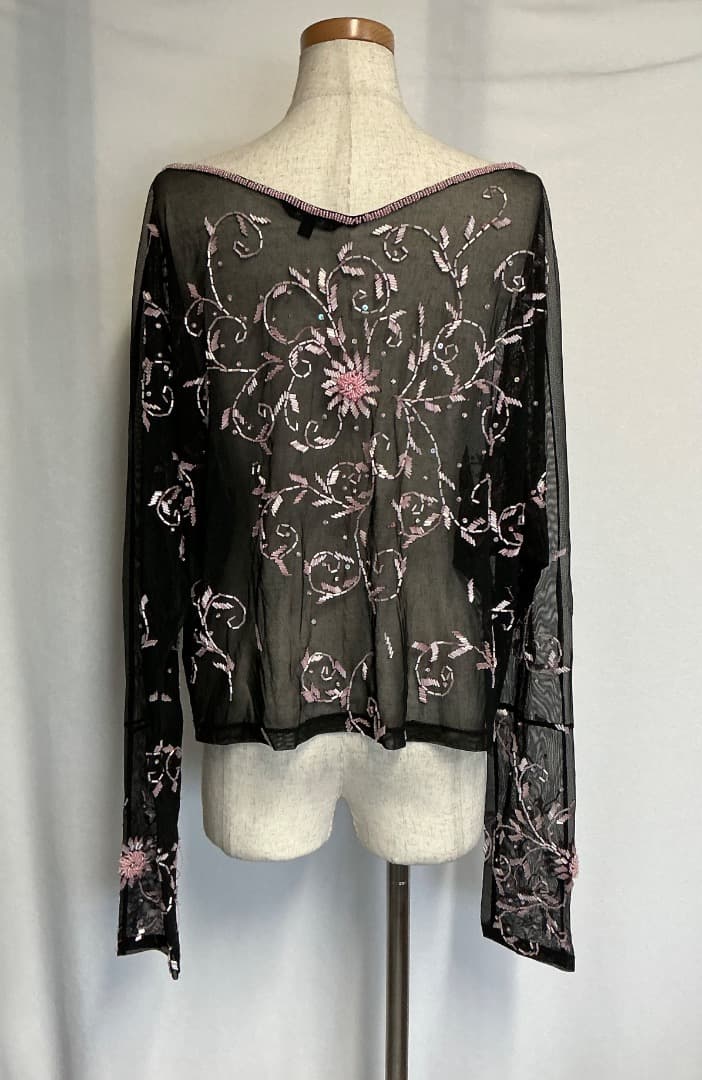 KRIZIA シアー＆ビーズ刺繍 ブラウス イタリア製 44　ブラック — image 3