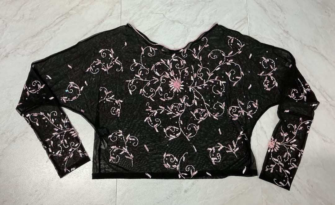 KRIZIA シアー＆ビーズ刺繍 ブラウス イタリア製 44　ブラック — image 4