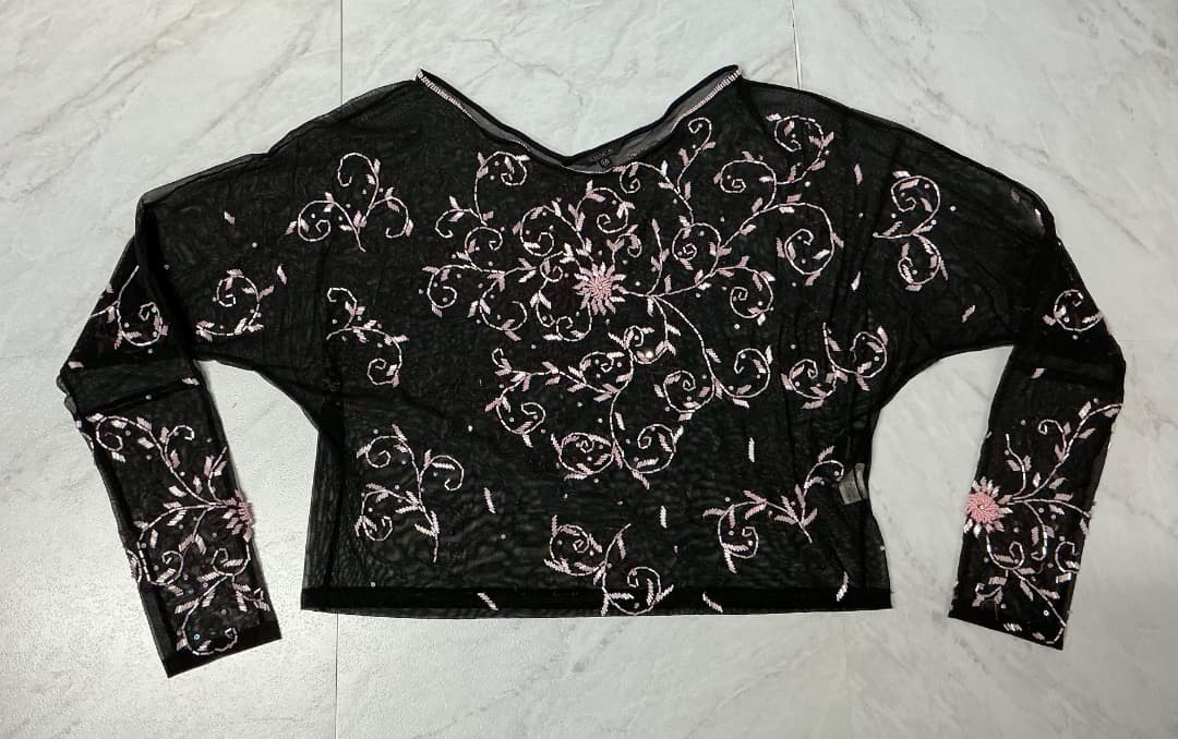 KRIZIA シアー＆ビーズ刺繍 ブラウス イタリア製 44　ブラック — image 5