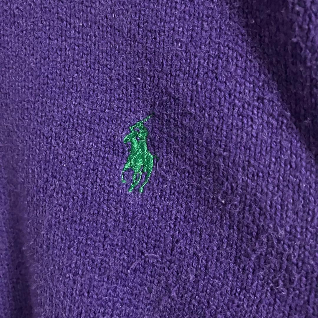 【ハーフジップニット】ポロラルフローレン　ワンポイント刺繍　ブルー　L — image 4