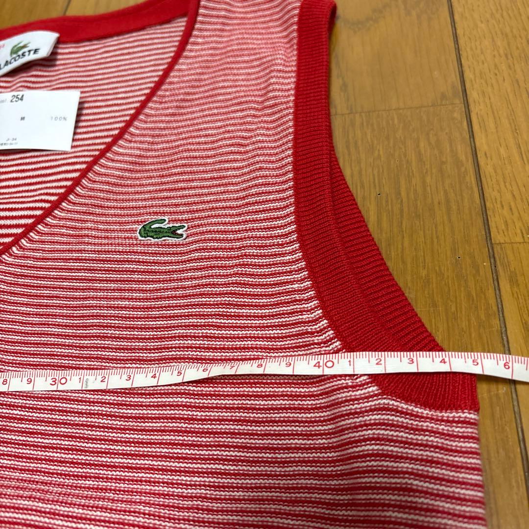 LACOSTE ノースリーブ ニット ベスト レッド ボーダー 44未使用 — image 5