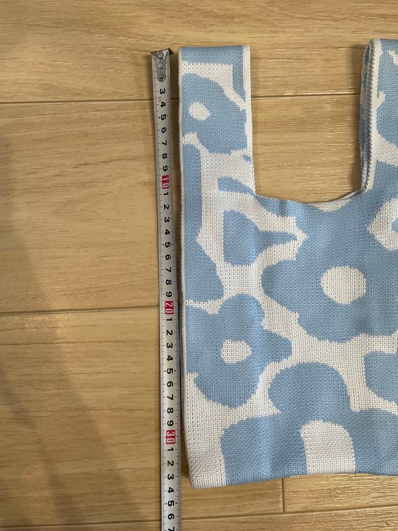 ニットバッグ 花柄 ライトブルー ホワイト — image 2