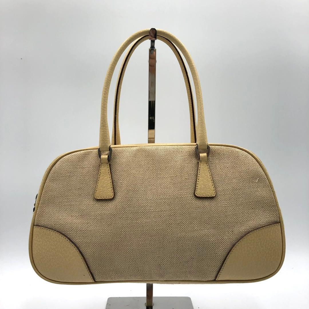 PRADA プラダ トートバッグ ボストン キャンバス ベージュ系 三角ロゴ — image 2