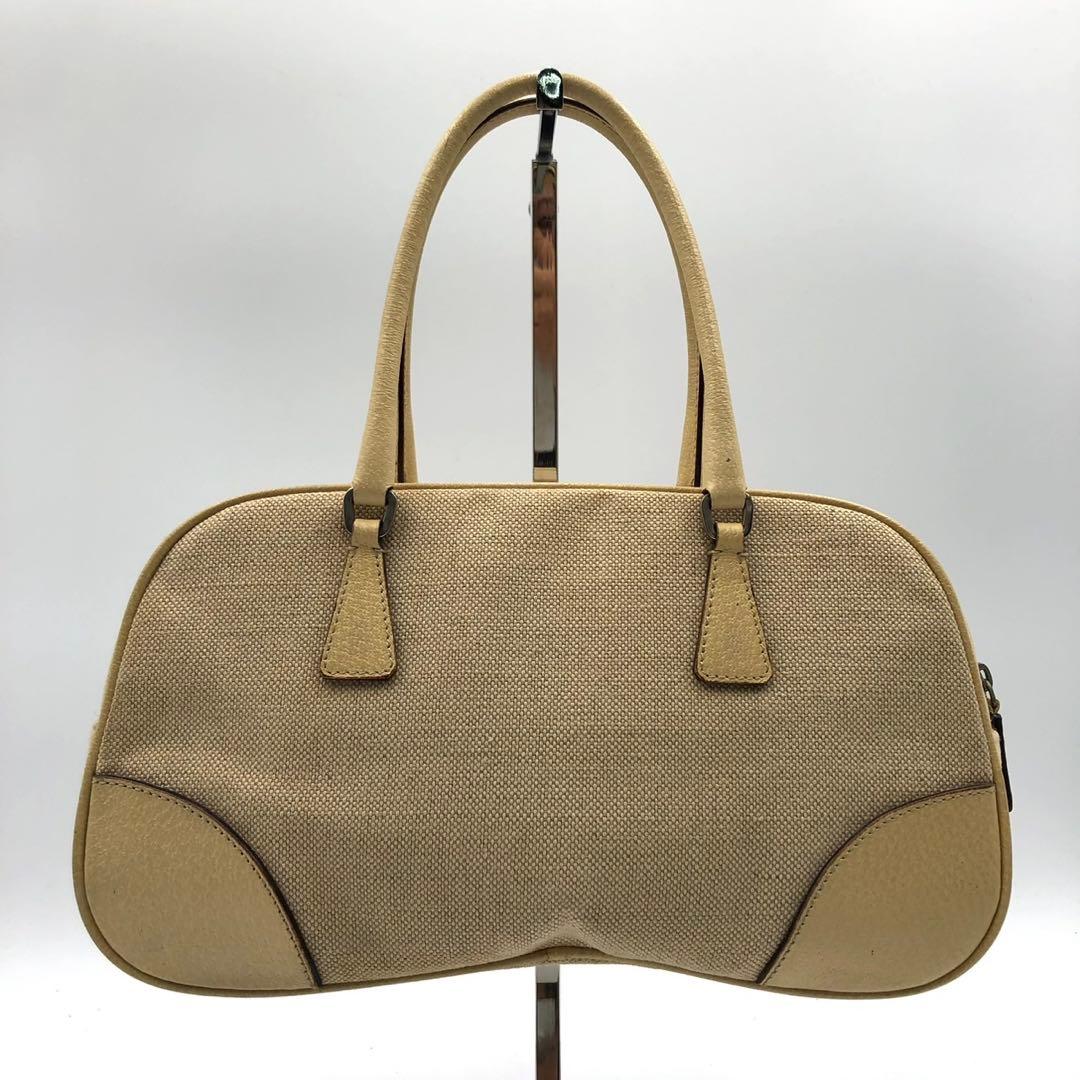 PRADA プラダ トートバッグ ボストン キャンバス ベージュ系 三角ロゴ — image 3