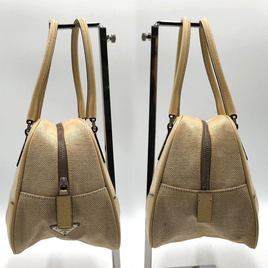 PRADA プラダ トートバッグ ボストン キャンバス ベージュ系 三角ロゴ — image 4