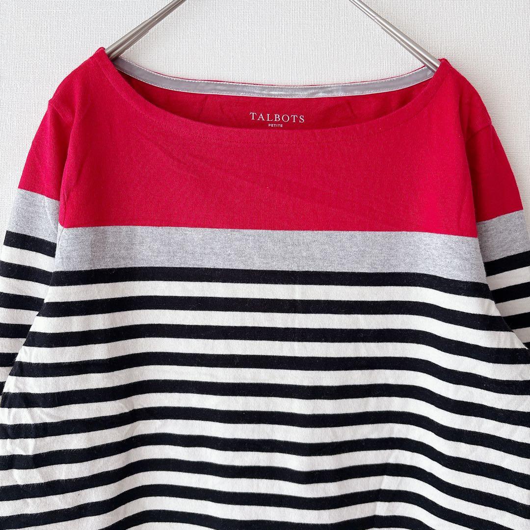 美品 TALBOTS タルボット カットソー 長袖 ボーダー S 赤 黒 グレー — image 4