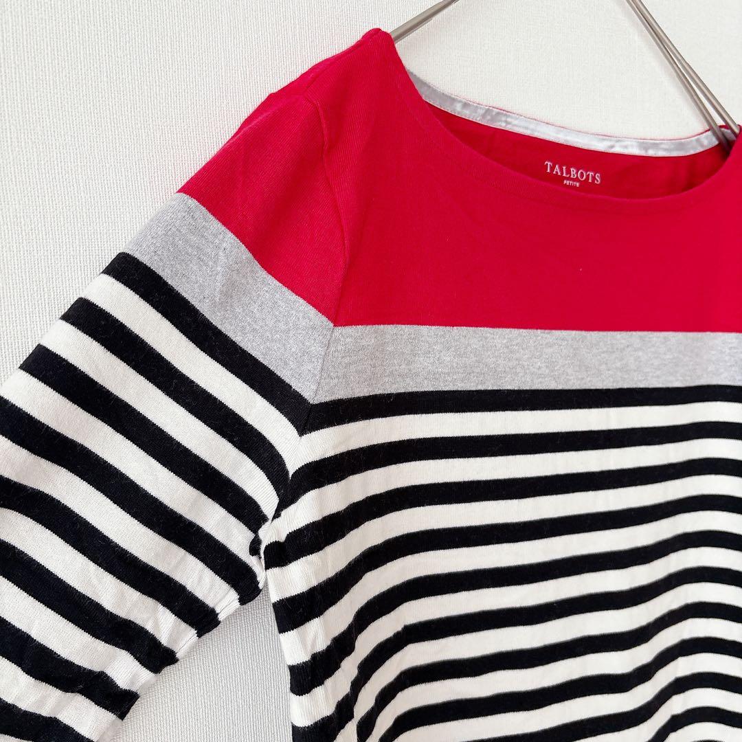 美品 TALBOTS タルボット カットソー 長袖 ボーダー S 赤 黒 グレー — image 5