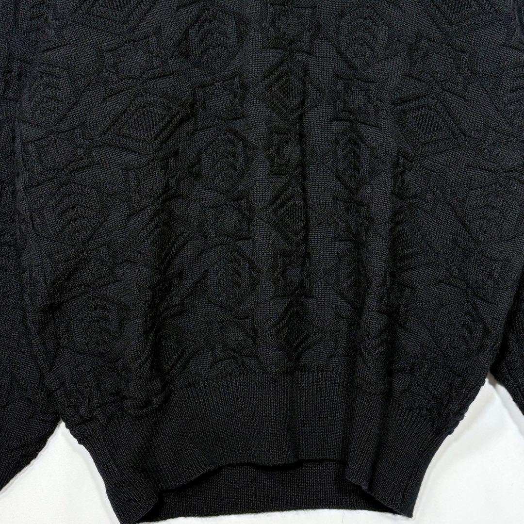 Black & White 刺繍ロゴ 犬Vネックニット L 黒 古着 日本製 — image 4