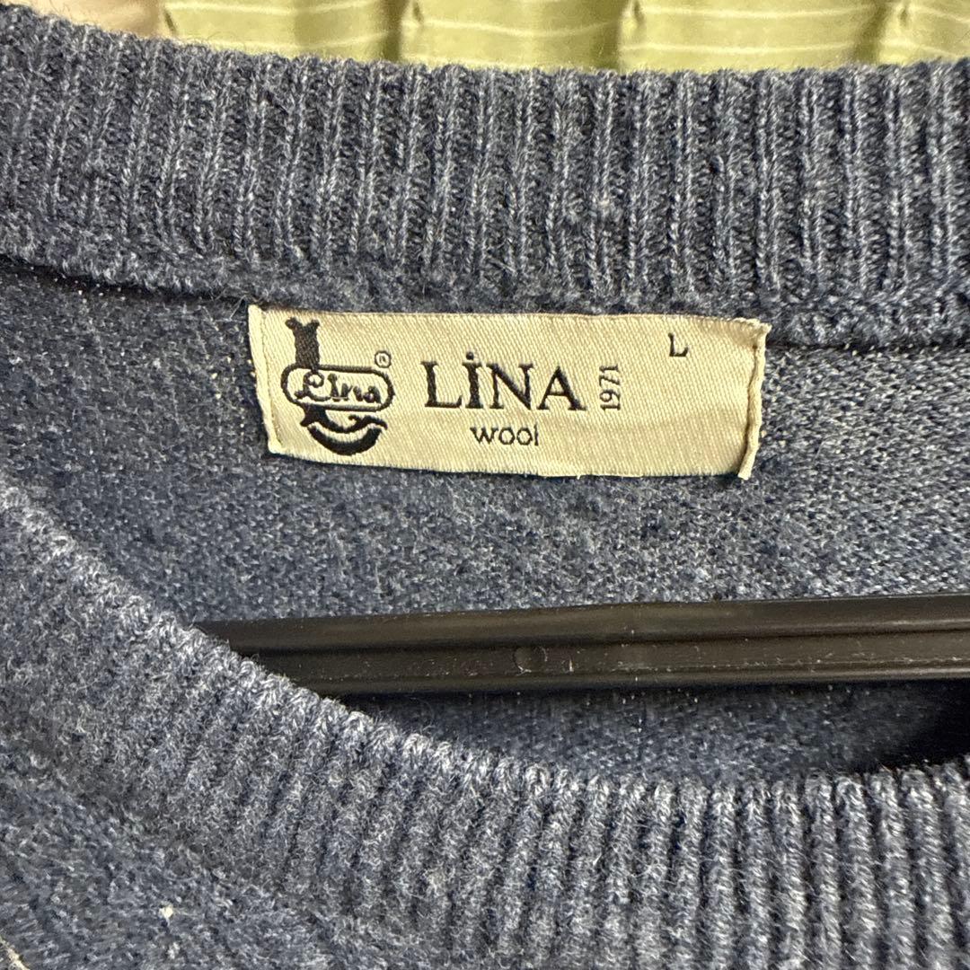 LINA 1971 ウール混 クルーネック ニット ネイビー L — image 3