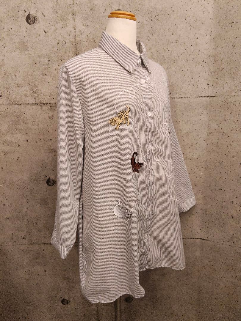 ♥猫刺繍ストライプ長袖シャツブラウス　ML — image 5