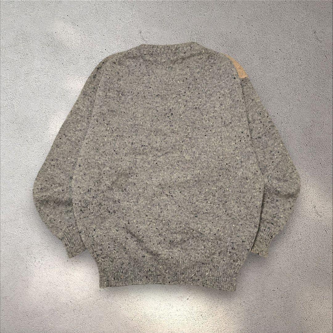 パッチワーク柄 ニット セーター ウール100% クルーネック グレー M 古着 — image 3