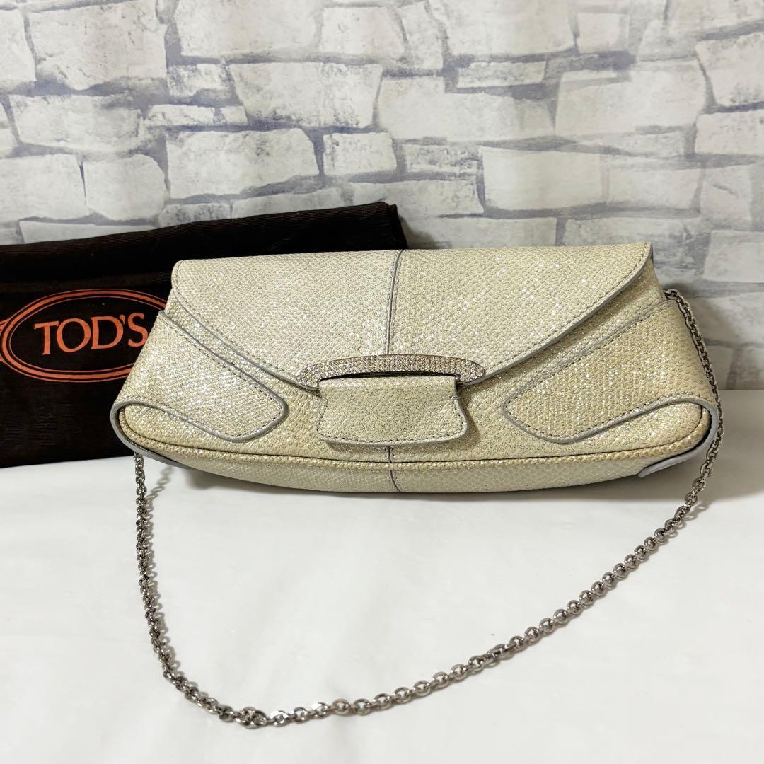TOD'S トッズ・チェーンハンドバッグ ポーチ リザード本革ラメ付き 保存袋 — image 2