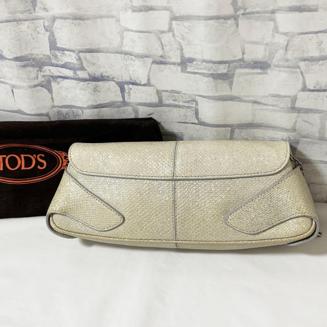 TOD'S トッズ・チェーンハンドバッグ ポーチ リザード本革ラメ付き 保存袋 — image 3