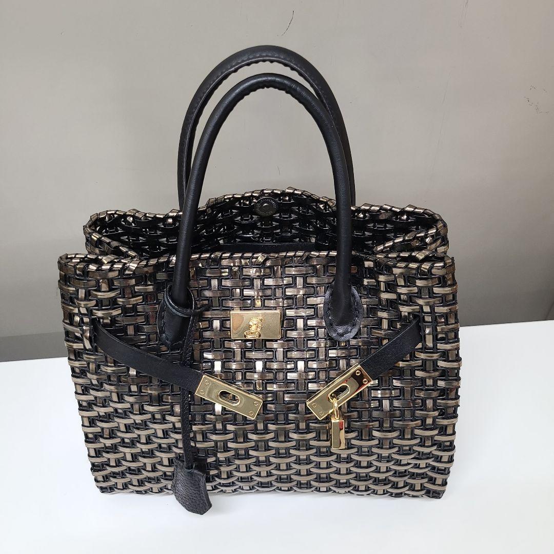 ラメルヘンテープ　編み込み ハンドバッグ　ゴールド金具 — image 2