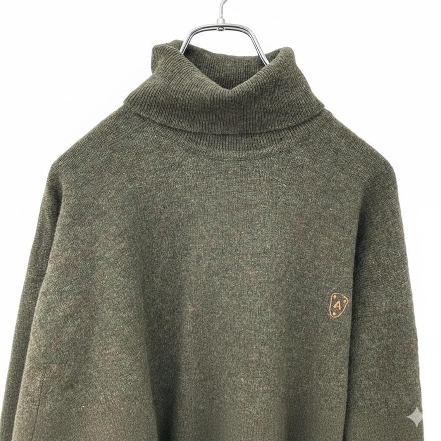 Aquascutum　タートルネックニット　ラムウール　メンズ　深緑　古着 — image 4
