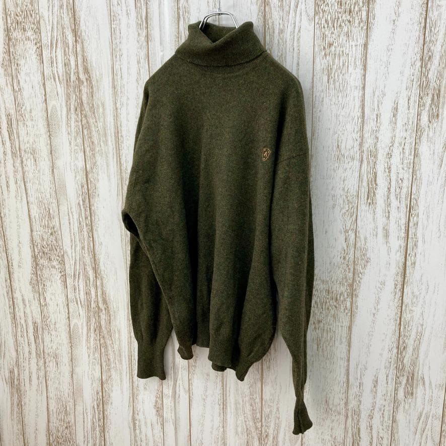 Aquascutum　タートルネックニット　ラムウール　メンズ　深緑　古着 — image 5