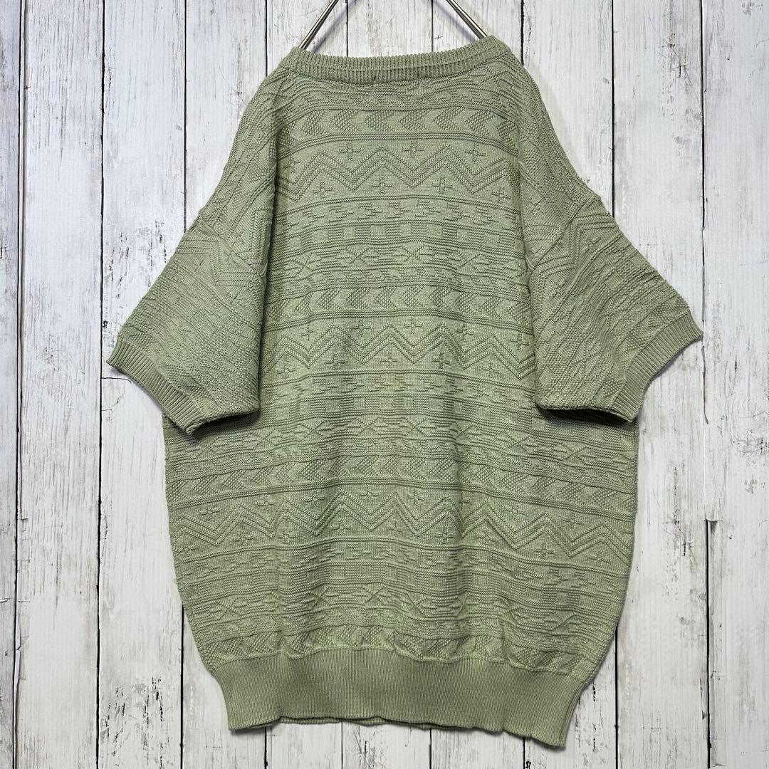 【美品☆レトロ感☆サマーニット】半袖ニット☆薄緑☆グリーン系☆立体　M — image 2