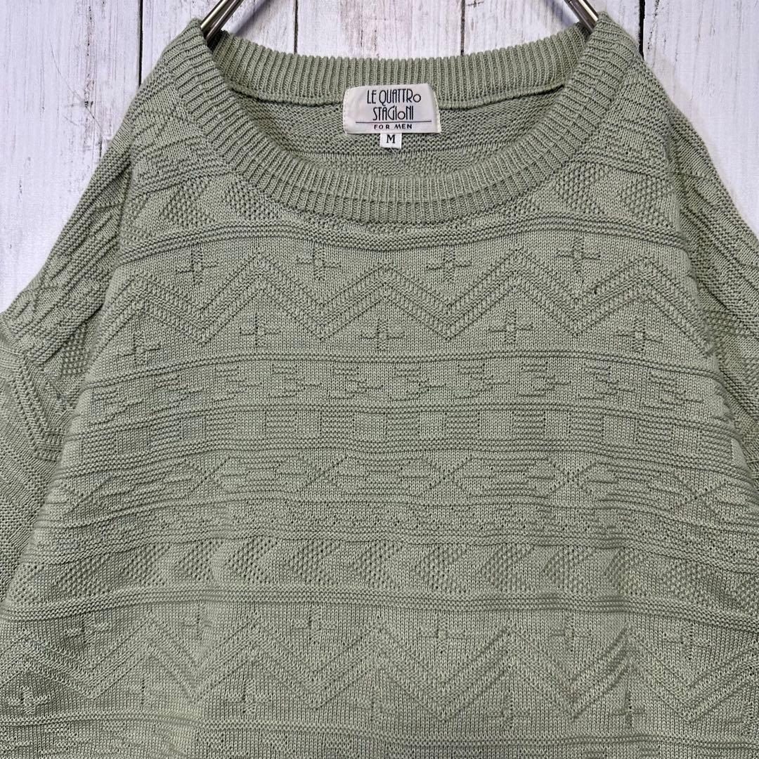 【美品☆レトロ感☆サマーニット】半袖ニット☆薄緑☆グリーン系☆立体　M — image 3