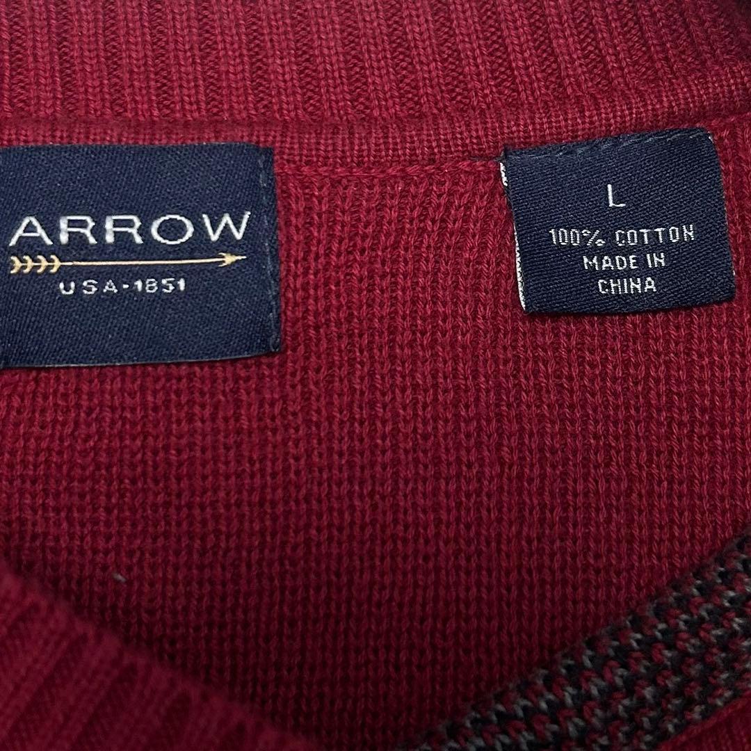 【極上】ARROWオーバーチェックハイゲージコットンニットセーター美品赤系 — image 3
