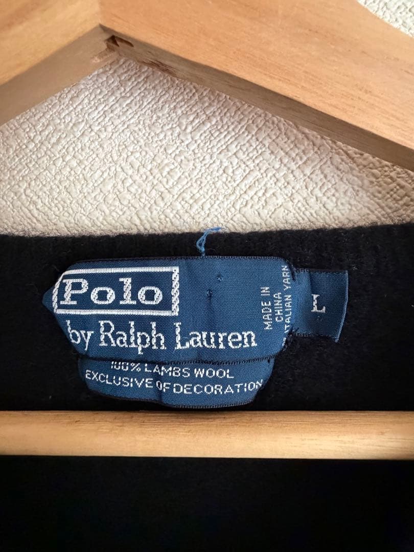 Polo by Ralph Lauren ラムウール Vネックニット 黒 L — image 2