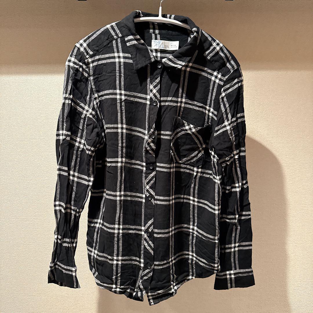 TIME AND TRUE 【M】 チェック柄 長袖シャツ レディース ブラック — image 5