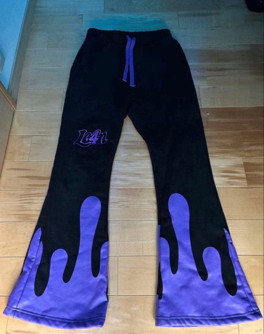 Le4n フレア スウェットパンツ パープル ブラック — image 2