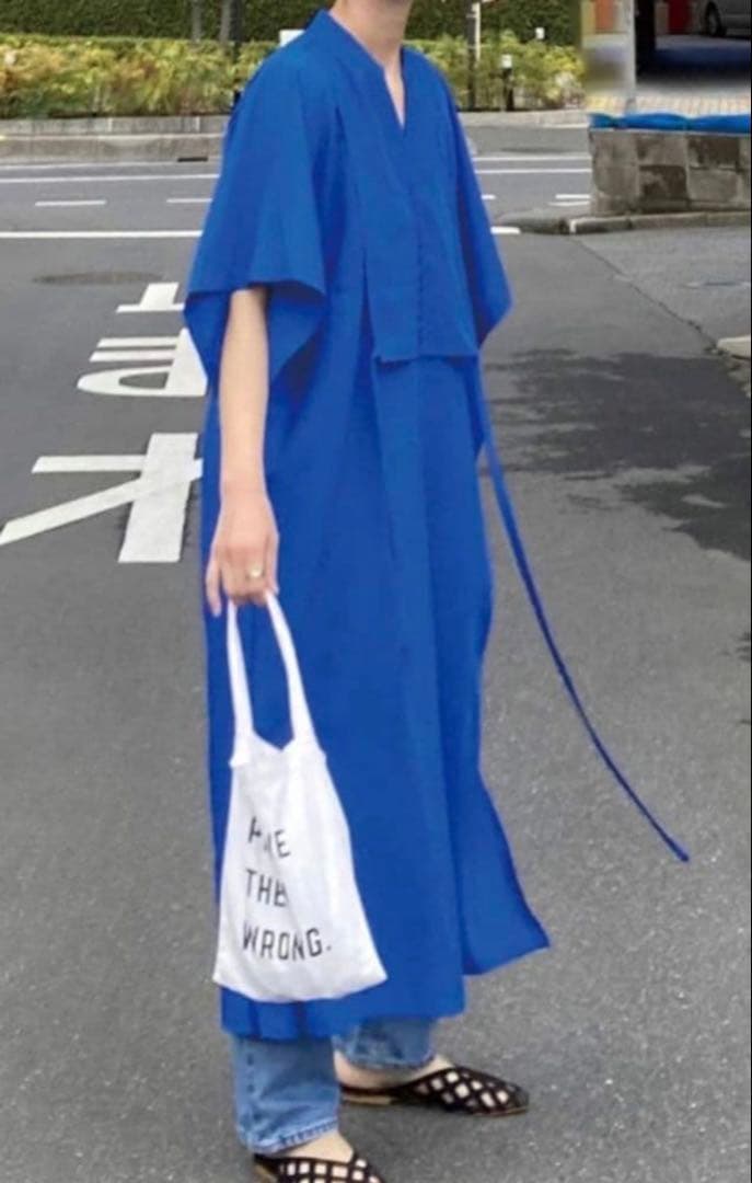 CORNERS by KR スラブジョーゼットカフタンシャツワンピースブルー美品 — image 2