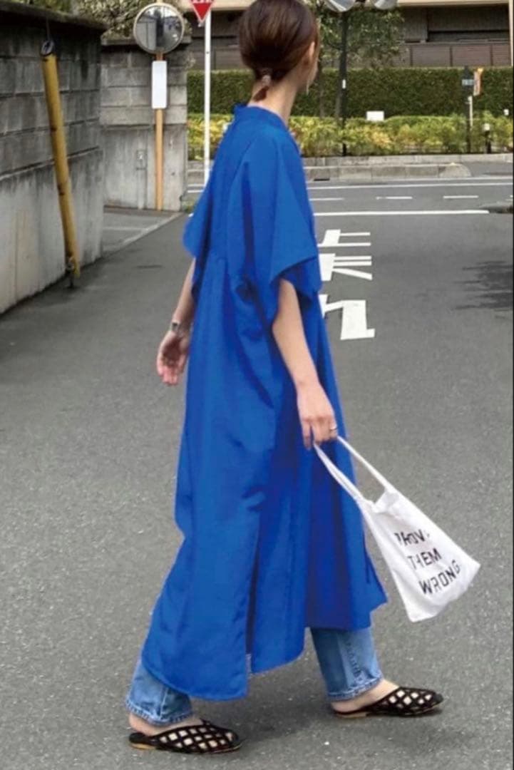 CORNERS by KR スラブジョーゼットカフタンシャツワンピースブルー美品 — image 3