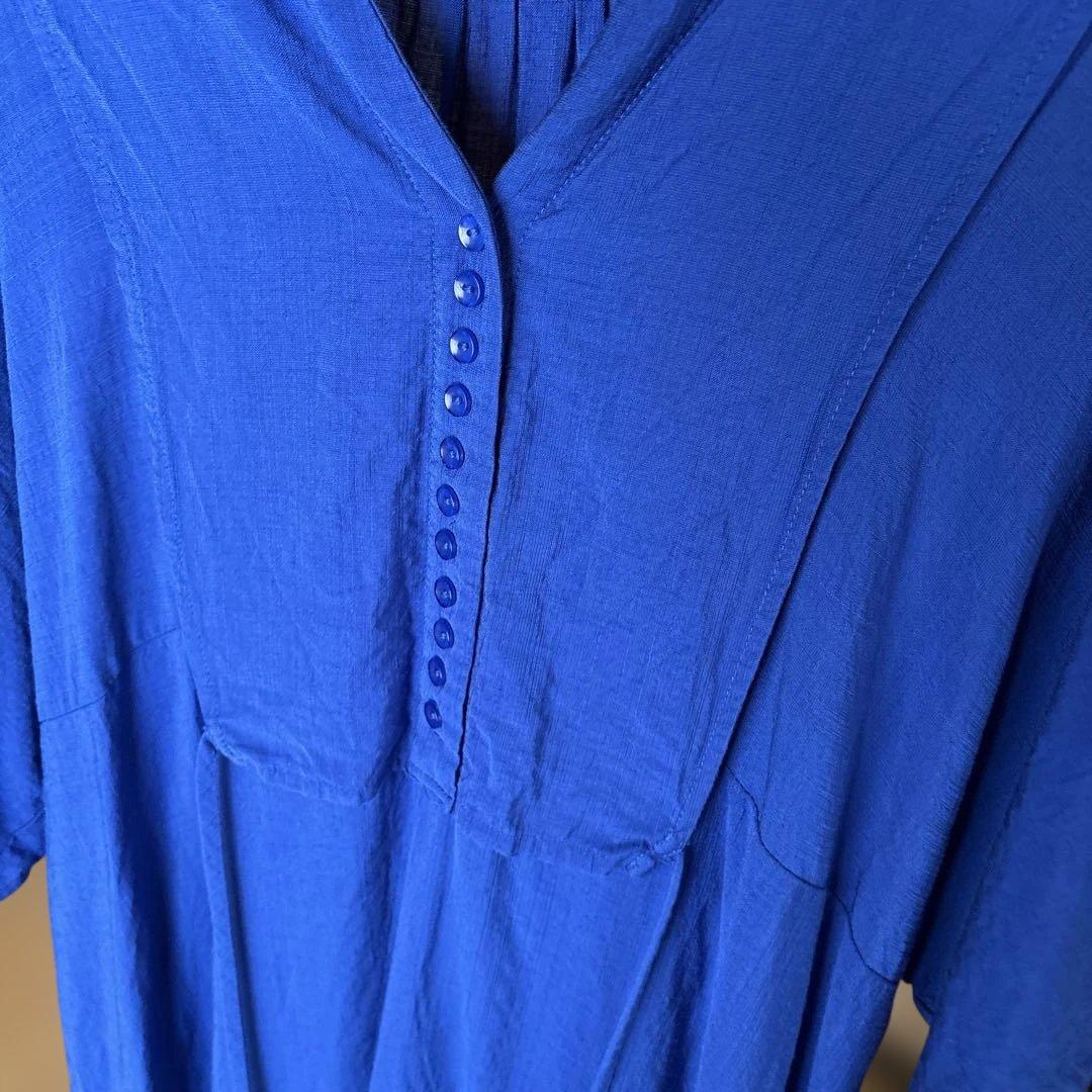 CORNERS by KR スラブジョーゼットカフタンシャツワンピースブルー美品 — image 4