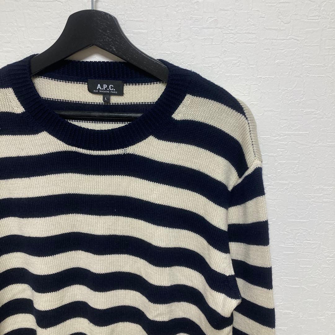 A.P.C. アーペーセー　ボーダー　クルーネックコットンニット　サイズL — image 2