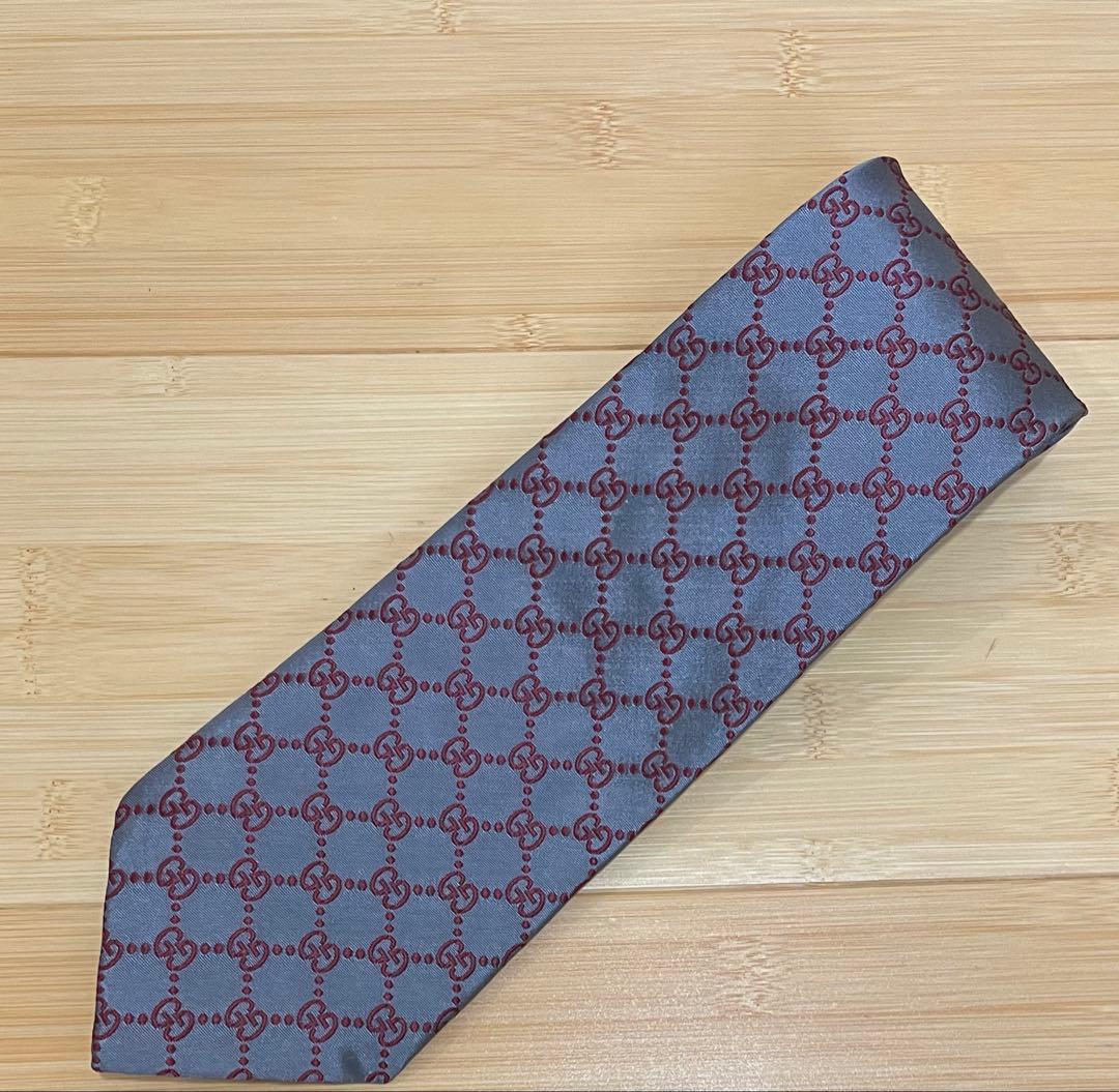 【美品】GUCCI ネクタイ GG柄 グレー ボルドー — image 2