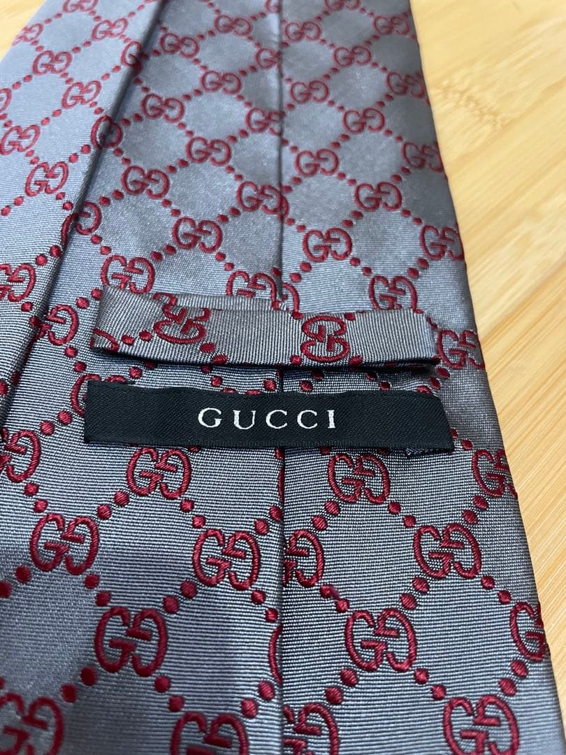 【美品】GUCCI ネクタイ GG柄 グレー ボルドー — image 3