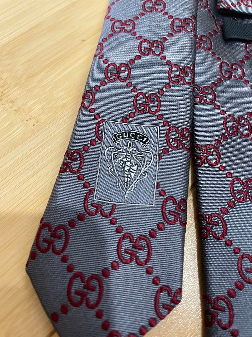【美品】GUCCI ネクタイ GG柄 グレー ボルドー — image 4