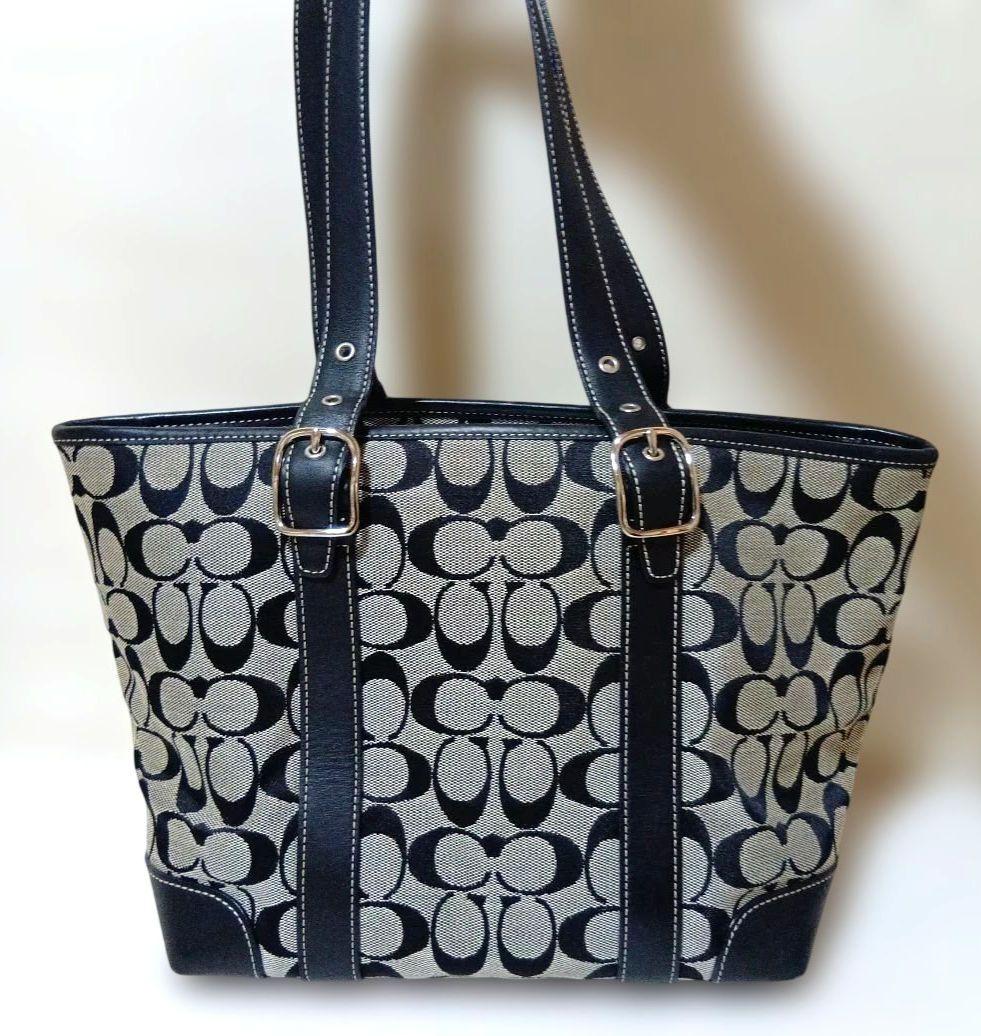 【人気デザイン】COACH コーチ トートバッグ シグネチャー 黒 A4収納可 — image 2