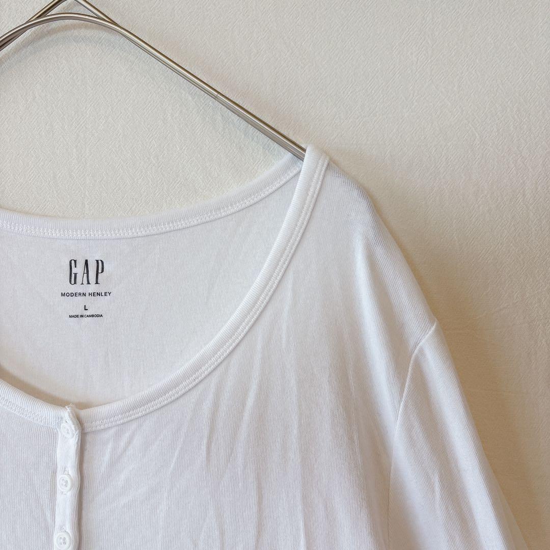 GAP ギャップ　モダンヘンリーネックTシャツ　ホワイト　ロングtシャツ　L — image 2