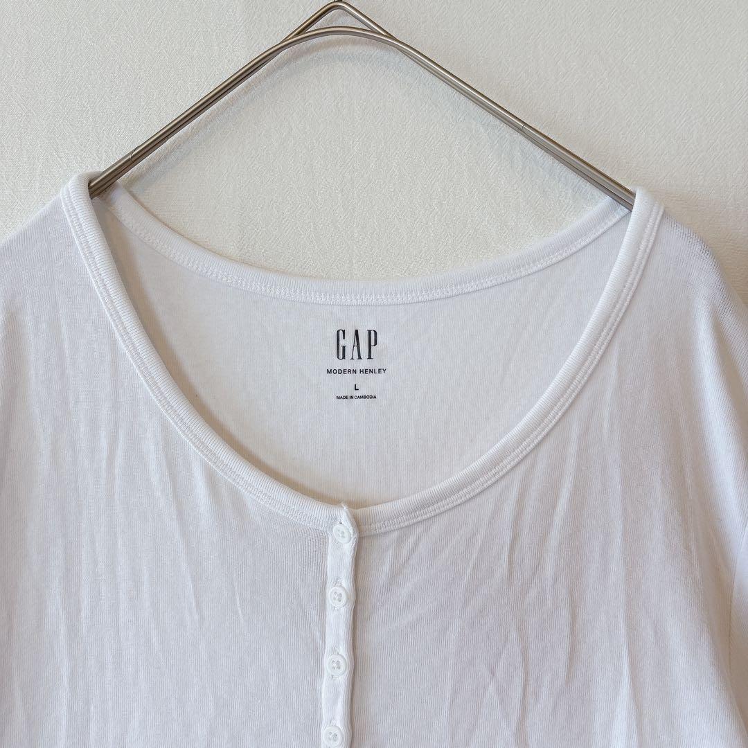 GAP ギャップ　モダンヘンリーネックTシャツ　ホワイト　ロングtシャツ　L — image 3
