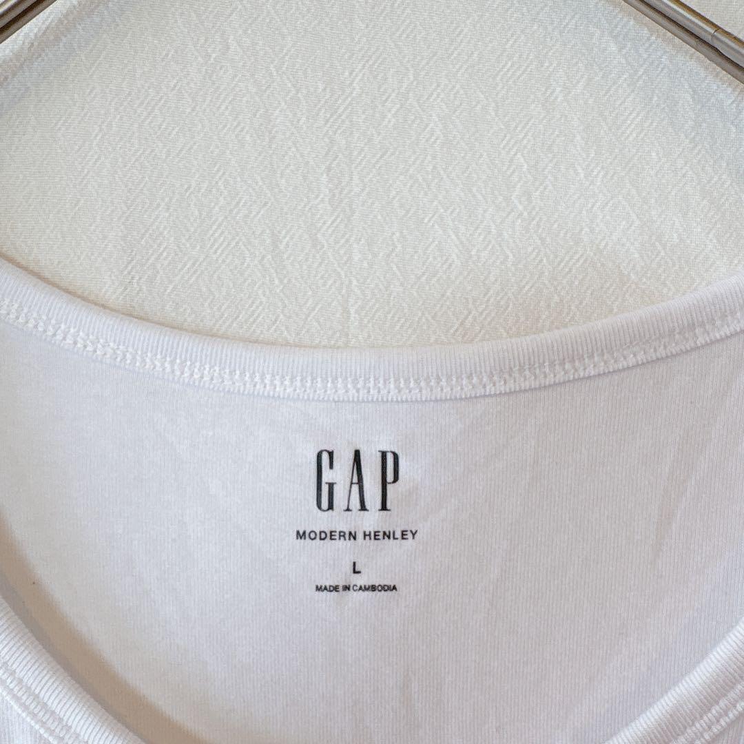 GAP ギャップ　モダンヘンリーネックTシャツ　ホワイト　ロングtシャツ　L — image 4