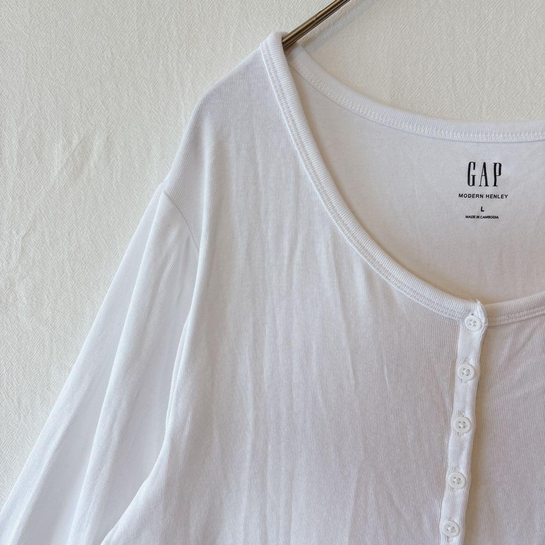 GAP ギャップ　モダンヘンリーネックTシャツ　ホワイト　ロングtシャツ　L — image 5