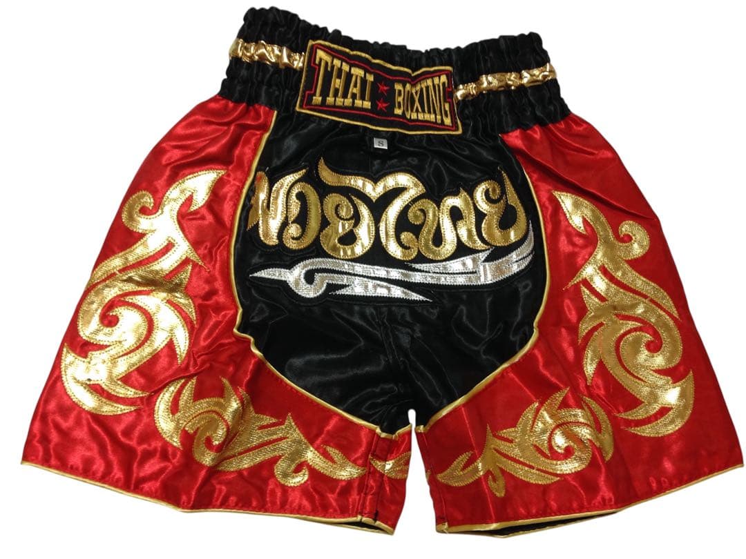THAI BOXING ムエタイパンツ レッド×ブラック キッズ XS サテン — image 2